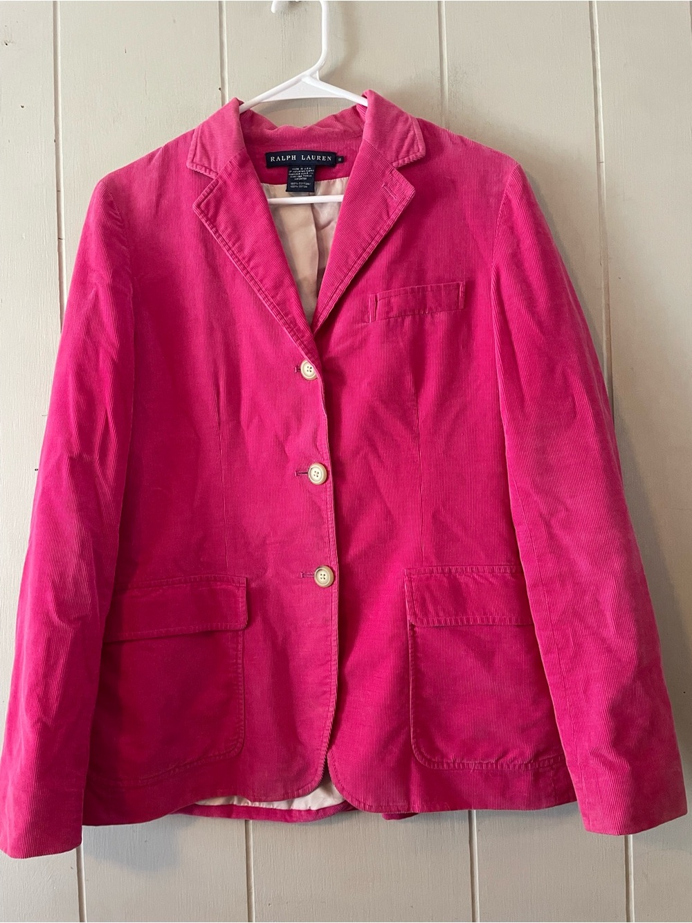Ralph Lauren Women's Blue Label Bright Pink Corduroy Blazer 8 Rare Made In USA
